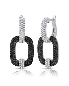 2.12CT BLACK DIAMOND AND ROUND DIAMOND PAPERCLIP LINK DROP EARRINGS