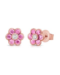 0.46CT PINK SAPPHIRE AND DIAMOND FLOWER STUD EARRINGS