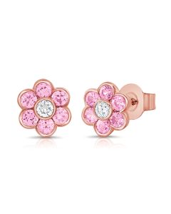 0.70CT PINK SAPPHIRE AND DIAMOND FLOWER STUD EARRINGS