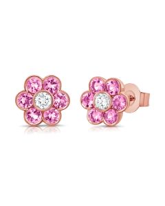 1.09CT PINK SAPPHIRE AND DIAMOND FLOWER STUD EARRINGS