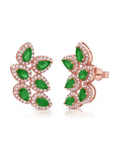 3.30CT EMERALD AND DIAMOND LEAF STUD EARRINGS