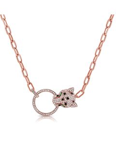.62CT GREEN TSAVORITE AND DIAMOND PANTHER PAPERCLIP NECKLACE