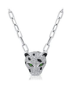 .63CT GREEN TSAVORITE AND DIAMOND PANTHER PAPERCLIP NECKLACE