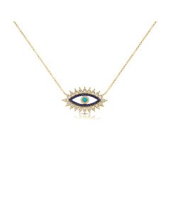 1.17CT TURQUOISE , SAPPHIRE AND DIAMOND EVIL EYE PENDANT NECKLACE