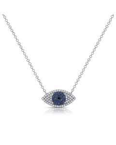 .29CT SAPPHIRE AND DIAMOND EVIL EYE PENDANT NECKLACE