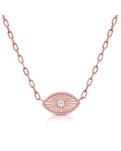 .81CT WHITE TOPAZ AND DIAMOND FLUTED EVIL EYE PENDANT PAPERCLIP NECKLACE