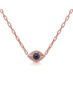 .39CT SAPPHIRE AND DIAMOND EVIL EYE PENDANT NECKLACE