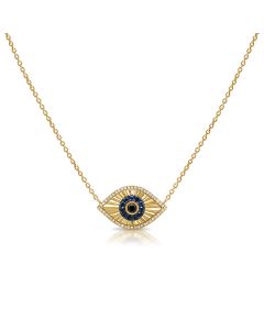.37CT SAPPHIRE AND DIAMOND FLUTED EVIL EYE PENDANT NECKLACE