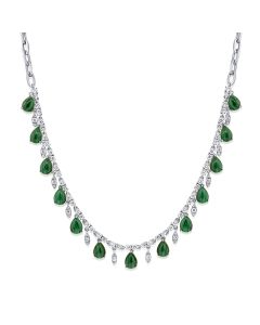 10.51CT MALACHITE AND 1.95CT ROUND DIAMOND LINK STATION NECKLACE