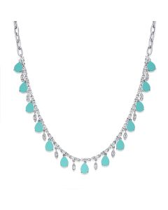 5.48CT TURQUOISE AND 1.95CT ROUND DIAMOND LINK STATION NECKLACE