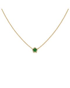 .28CT EMERALD AND DIAMOND FLOWER PENDANT NECKLACE