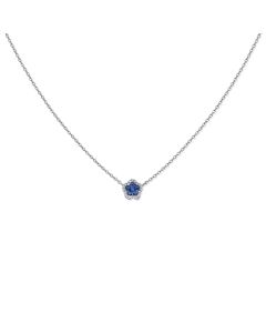.28CT SAPPHIRE AND DIAMOND FLOWER PENDANT NECKLACE