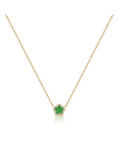 .65CT EMERALD AND DIAMOND FLOWER PENDANT NECKLACE