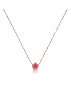 .65CT RUBY AND DIAMOND FLOWER PENDANT NECKLACE