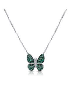 .71CT EMERALD AND DIAMOND BUTTERFLY PENDANT NECKLACE