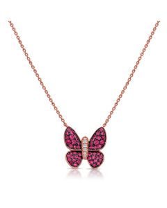 1.07CT PINK SAPPHIRE AND DIAMOND BUTTERFLY PENDANT NECKLACE