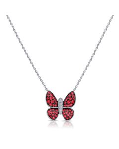 .95CT RUBY AND DIAMOND BUTTERFLY PENDANT NECKLACE