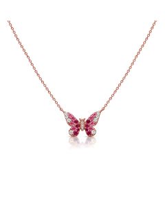 .77CT PINK SAPPHIRE AND DIAMOND BUTTERFLY PENDANT NECKLACE