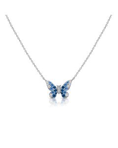 .73CT  SAPPHIRE AND DIAMOND  BUTTERFLY PENDANT NECKLACE