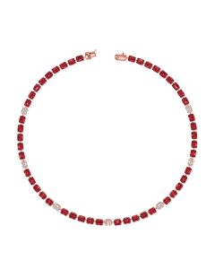 13.85CT RUBY, BAGUETTES AND DIAMOND TENNIS NECKLACE