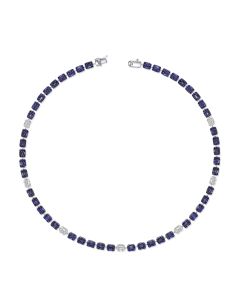 13.85CT SAPPHIRE, BAGUETTES AND DIAMOND TENNIS NECKLACE