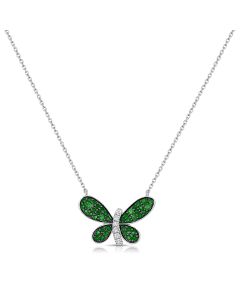 0.93CT EMERALD AND DIAMOND BUTTERFLY PENDANT NECKLACE