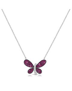 .92CT PINK SAPPHIRE AND DIAMOND BUTTERFLY PENDANT NECKLACE