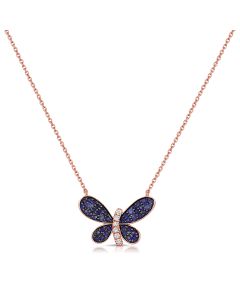 .92CT SAPPHIRE AND DIAMOND BUTTERFLY PENDANT NECKLACE