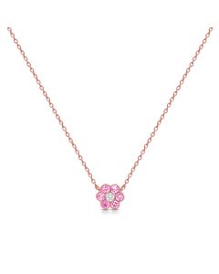 0.55CT PINK SAPPHIRE AND DIAMOND FLOWER PENDANT NECKLACE