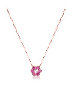 1.07CT PINK SAPPHIRE AND DIAMOND FLOWER PENDANT NECKLACE