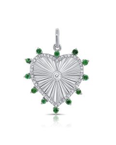 0.37CT EMERALD AND DIAMOND HEART PENDANT