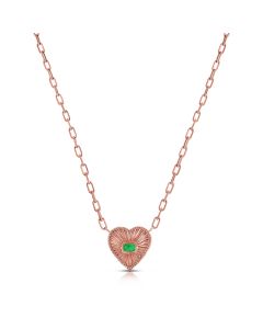 .83CT EMERALD AND DIAMOND HEART PENDANT NECKLACE