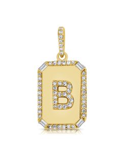 .22CT BAGUETTES AND DIAMOND INITIAL B PENDANT