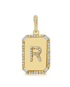 .22CT BAGUETTES AND DIAMOND INITIAL R PENDANT