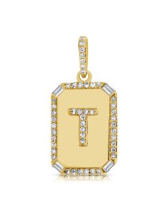 .19CT BAGUETTES AND DIAMOND INITIAL T PENDANT