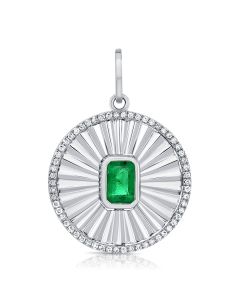 .75CT EMERALD AND DIAMOND FLUTED DISC PENDANT