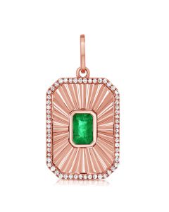 .20CT EMERALD AND DIAMOND FLUTED DOG TAG PENDANT