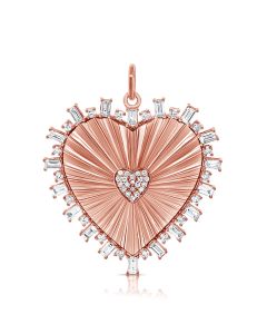 1.19CT BAGUETTES AND ROUND DIAMOND FLUTED HEART PENDANT