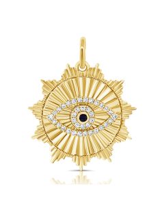 .19CT SAPPHIRE AND DIAMOND FLUTED EVIL EYE PENDANT