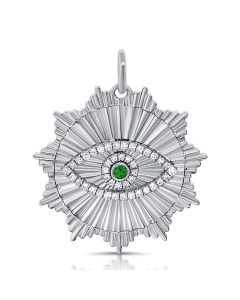 .18CT EMERALD AND DIAMOND FLUTED EVIL EYE PENDANT
