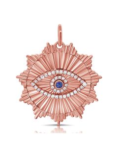.22CT SAPPHIRE AND DIAMOND FLUTED EVIL EYE PENDANT