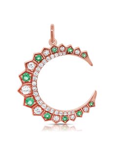.75CT EMERALD AND DIAMOND MOON PENDANT