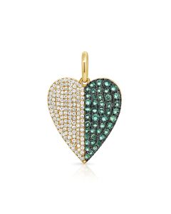 0.99CT EMERALD AND DIAMOND HEART PENDANT