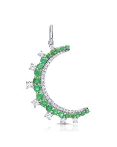 .88CT EMERALD AND DIAMOND MOON PENDANT