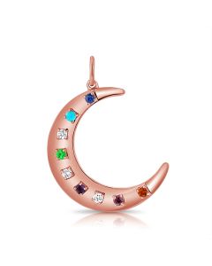 .42CT RAINBOW COLOR AND DIAMOND MOON PENDANT