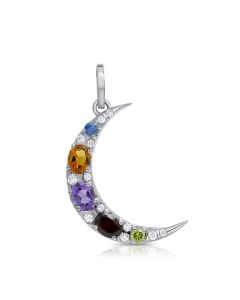 .79CT RAINBOW COLOR AND DIAMOND MOON PENDANT