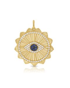 .66CT SAPPHIRE AND DIAMOND EVIL EYE FLUTED PENDANT