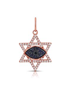 0.42CT SAPPHIRE AND DIAMOND EVIL EYE STAR OF DAVID PENDANT