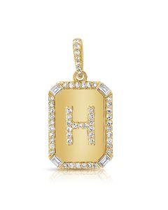0.29CT BAGGUETES AND ROUND DIAMOND INITIAL H PENDANT