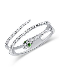 .19CT GREEN TSAVORITE AND DIAMOND SNAKE WRAP RING
